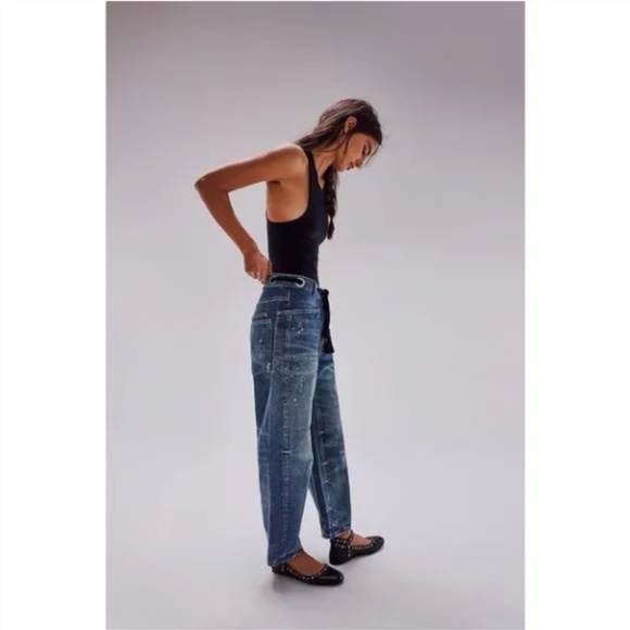 Free People We The Free Moxie Pull On Barrel Jeans 24 NWOT - Picture 2 of 15